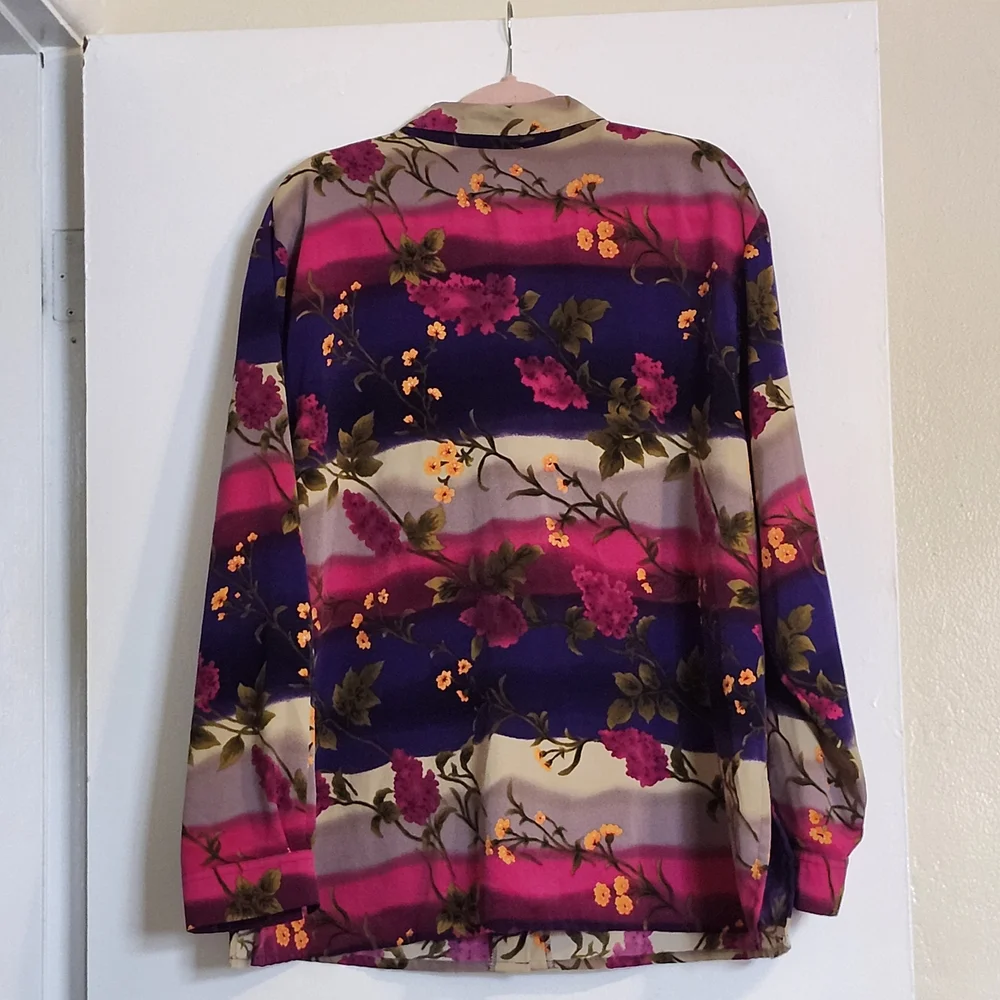 BonWorth Floral Beaded Button-Down Shirt in Purple, Hot Pink, Cream, XL - Picture 11 of 11